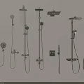 Modern Shower Systems Featuring Various Handheld Fixed And Overhead Mounted Designs 3d model