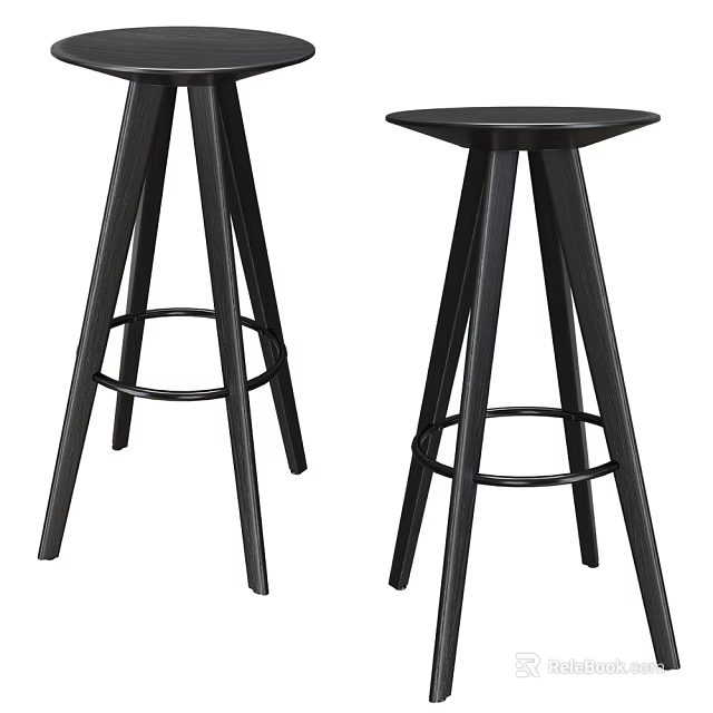 Modern Black Bar Stools With Metal Frame And Round Seat For Home Kitchen Bar Use 3d model 