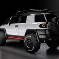 White Off Road SUV With Roof Rack Large Tires Red Accents And Front Grille Design