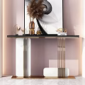 Elegant Modern Console Table With Gold Metal Frame Marble Top And Decorative Ornaments