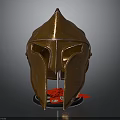 Detailed Bronze Spartan Helmet Carving Sculpture On Black Display Base