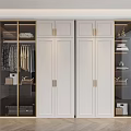 Modern Elegant Wardrobe Design With White Cabinets Glass Doors Gold Hardware And Storage