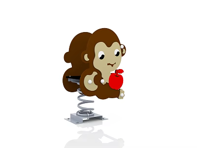 Building Blocks Monkey Holding Red Apple Sitting On Spring Base 3d model
