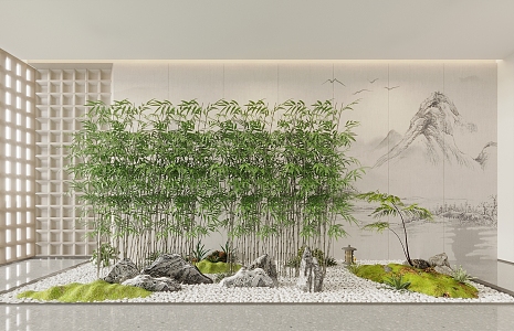 Bamboo Garden Landscaping Plants Courtyard Garden Zen Bamboo Landscape Bamboo Group Courtyard Landscape 3d model