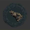 Game Fantasy Warrior Character with Golden Silver Armor Blue Sash Staff and Blue Circular Base