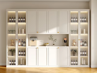Modern White Wine Cabinet With Gold Handles Illuminated Shelves And Elegant Interior Design 3d model