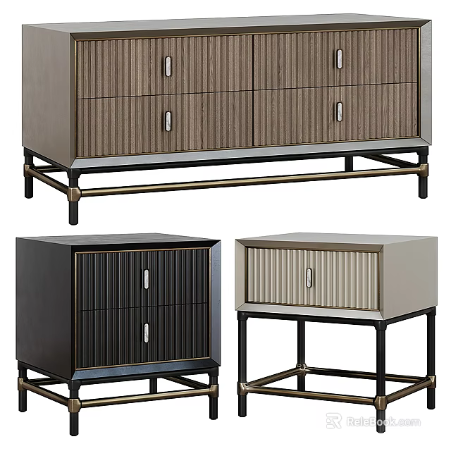 Modern TV Stand Designs With Wooden Panels Metal Frames And Drawers In Dark Light Colors 3d model 