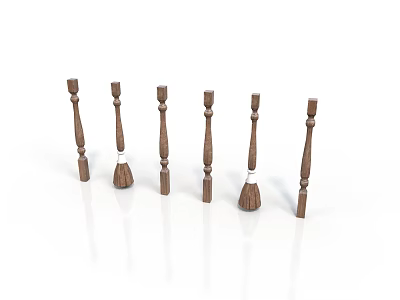 Wooden Architectural Decorative Columns With Different Designs And Carved Textures Arranged On White Background 3d model