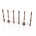 Wooden Architectural Decorative Columns With Different Designs And Carved Textures Arranged On White Background