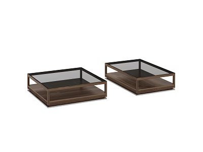 Two Modern Wooden Coffee Tables With Clear Glass Tops And Solid Frames 3d model