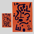 Orange Square Rug with Black Abstract Patterns Lines Dots and Geometric Shapes