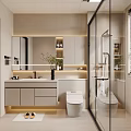 Modern Bathroom Interior Design With Vanity Toilet Glass Shower And Mirrored Cabinets
