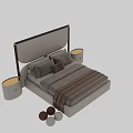Elegant Modern Bed Interior With High Headboard And Nightstand Design 3d model