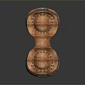 Wooden Decorative Double Bowl Shaped Craftwork With Textured Surface And Green Accents