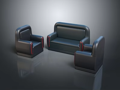 Black Leather Sofa Set With Three Seater Sofa Two Armchairs And Red Accents For Modern Living 3d model