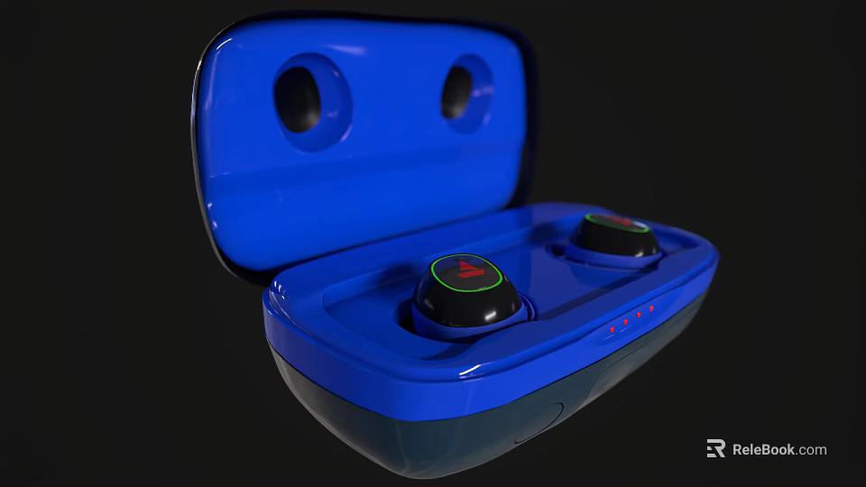 Wireless Bluetooth Earbuds with Blue Open Charging Case and Modern Design 3d model 