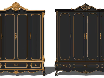 Classical Black and Gold Armoire with Ornate Carvings Drawers and Decorative Details 3d model