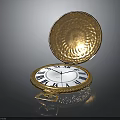Open Golden Pocket Watch With Intricate Engravings White Dial Roman Numerals And Hands