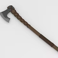 Handcrafted Axe With Silver Gray Metal Head And Brown Braided Handle
