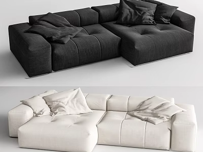 Modern Sectional Sofa With Black And Beige Upholstery Plush Pillows And Cozy Throws 3d model