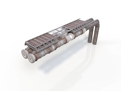 Heavy Duty Industrial Equipment Featuring Metal Frame Grating Platform And Cylindrical Pipes 3d model