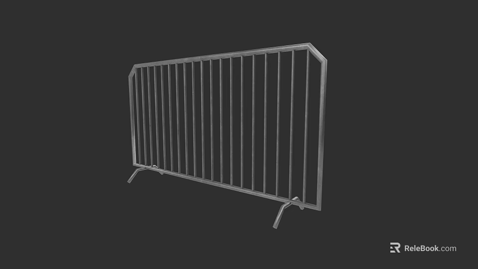 Durable Metal Temporary Fence With Vertical Bars And Stable Support Legs 3d model 