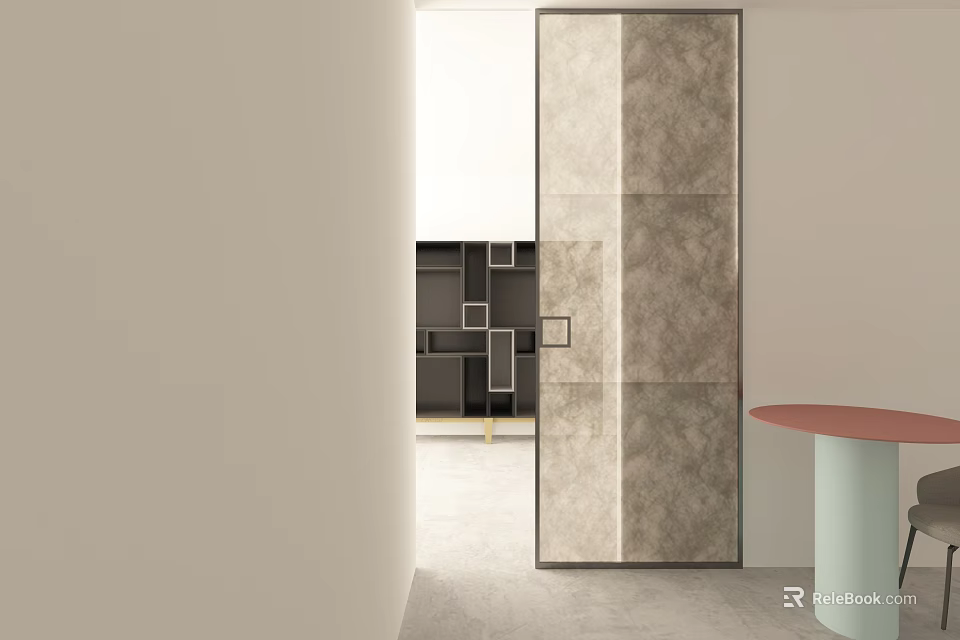 Modern Sliding Door With Elegant Stone Texture In Interior Corridor Space 3d model 