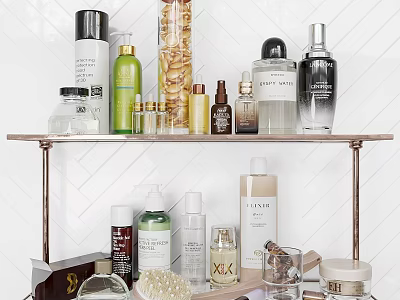 Assorted Daily Washing Products Display On Metal Shelf With Various Bottles 3d model