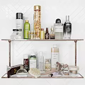 Assorted Daily Washing Products Display On Metal Shelf With Various Bottles