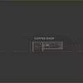 Coffee Shop Scene Structure With Wooden Base Floor And Black Curved Facade