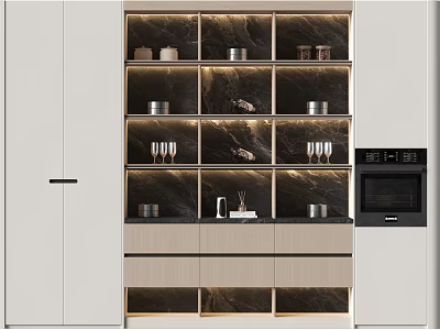 Contemporary Luxury Wine Cabinet With LED Lighting Glassware Holders And Bottle Storage 3d model
