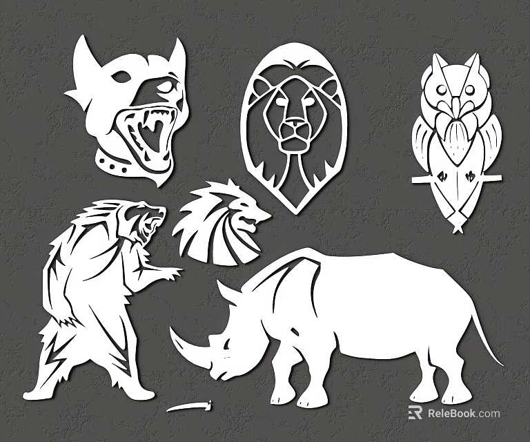 Creative Animal Themed Wall Decor with Wolf Lion Owl Bear Rhinoceros Silhouettes 3d model 