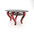 Modern Round Coffee Table With Black Tabletop And Red Metal Curved Legs