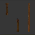 Architectural Wooden Columns With Different Heights And Intricate Carvings In Brown
