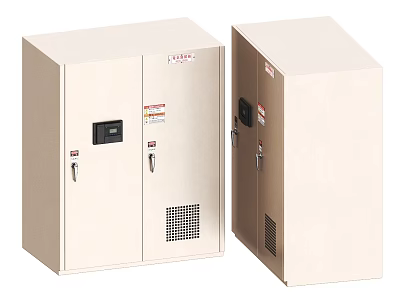 Beige Industrial Equipment Enclosures With Double Doors Control Panel And Ventilation Grilles 3d model