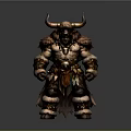 Mythical Horned Man With Muscular Build Fur Armor And Feather Decorations