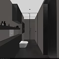 Modern Bathroom Interior Design With Gray Cabinets Glass Shower Partition Lighting Strips and Vanity
