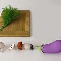 Fresh Assorted Vegetables Including Fennel Mushrooms and Eggplant on Wooden Cutting Board