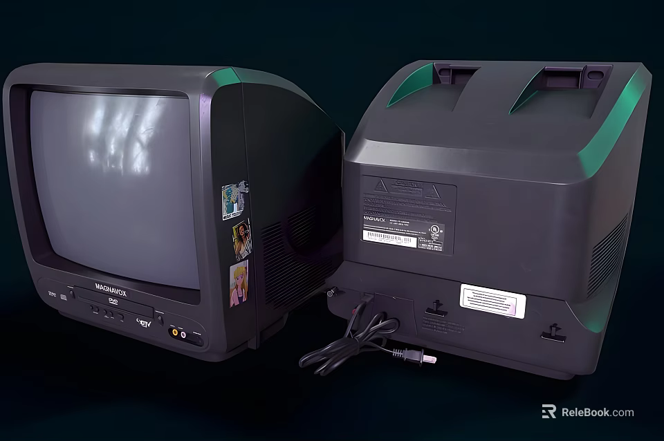 Vintage Television Two Units With Stickers Back Ports And Cables 3d model 