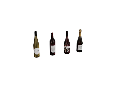 Four Assorted Wine Bottles in Different Colors and Shapes with Unique Designs 3d model