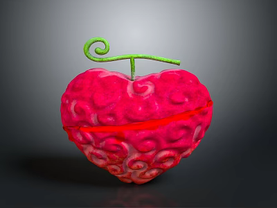Red Heart Shaped Dessert With Swirled Textured Surface And Green Spiral Stem 3d model