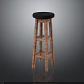 Tall Wooden Stool With Round Black Seat Cushion And Simple Design For Kitchen Use