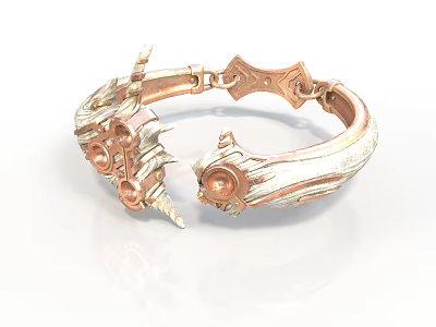 Ornate Rose Gold Metallic Bracelet With Spiked Details And Circular Ornaments 3d model