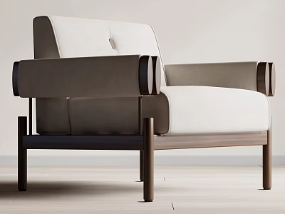 Modern Upholstered Leisure Chair in White and Gray with Sleek Wooden Legs Design 3d model