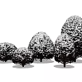 Five Snow Covered Arborvitae Trees With Various Sizes And Rounded Oval Canopies 3d model