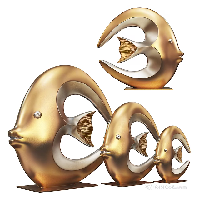 Golden Fish Shaped Decorative Ornament Set With Various Sizes For Home Decor 3d model 
