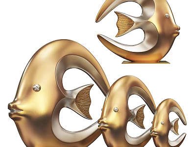 Golden Fish Shaped Decorative Ornament Set With Various Sizes For Home Decor 3d model