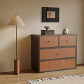 Modern Entryway Cabinet Sideboard With Wooden Drawers Decorative Items Floor Lamp And Wall Decor