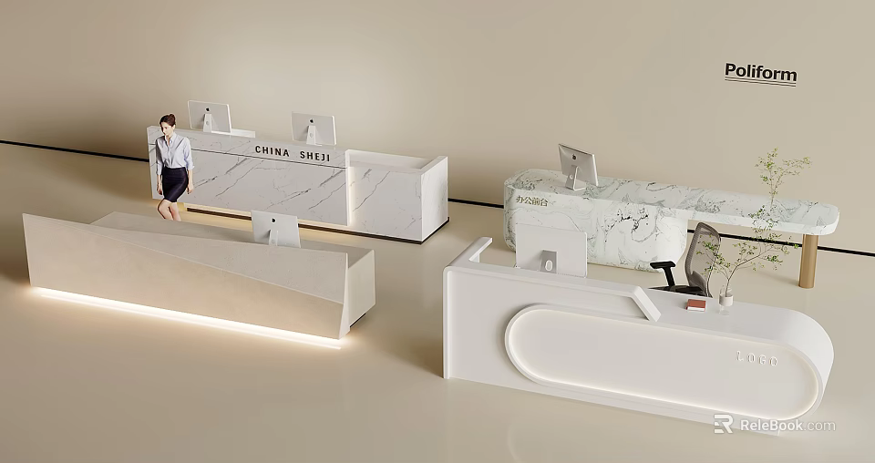 Modern Bar Counter Design With Marble Surface And LED Strip Lighting 3d model 