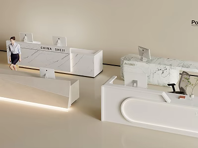 Modern Bar Counter Design With Marble Surface And LED Strip Lighting 3d model